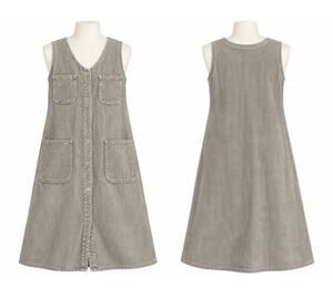 California Republic Corduroy Jumper Dress L Gray A-Line Utility Pinafore